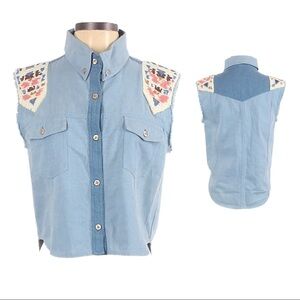 Torn By Ronny Kobo Beaded Denim Western Light Festival Vest Size XS
